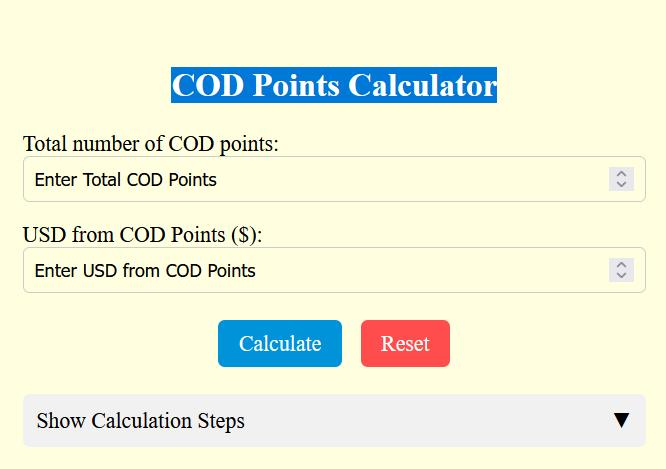 Cod Points Calculator Online Calculators