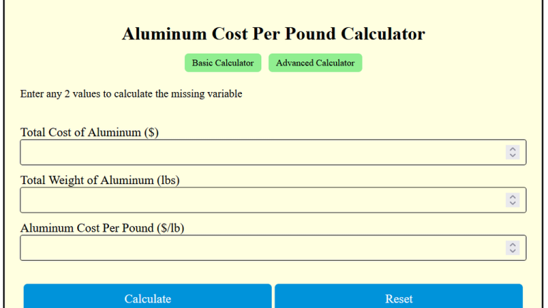 aluminum cost per pound calculator