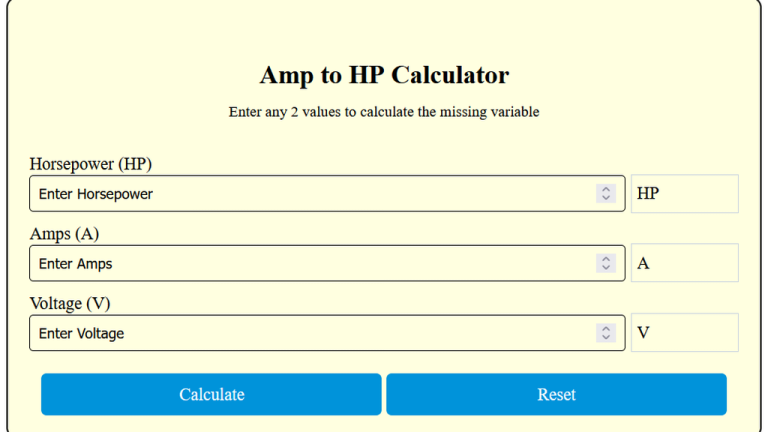 amp to hp calculator