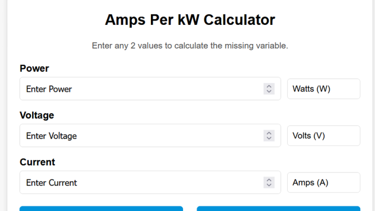 amps per kw calculator