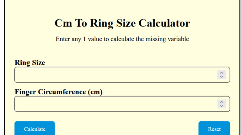 cm to ring size calculator