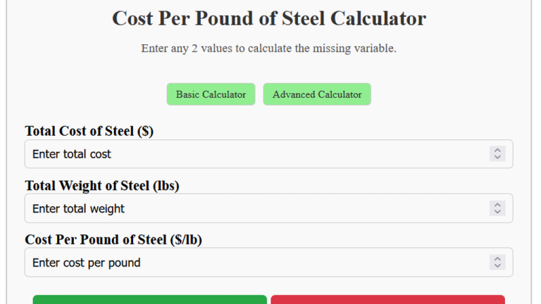 cost per pound of steel calculator