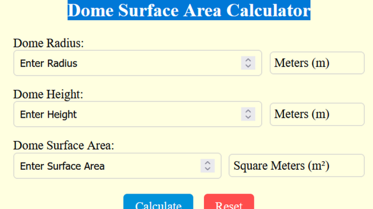 dome surface area calculator