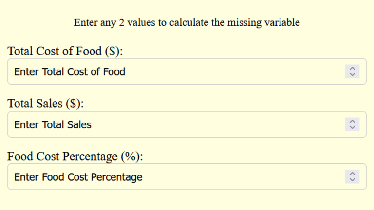food cost percentage calculator