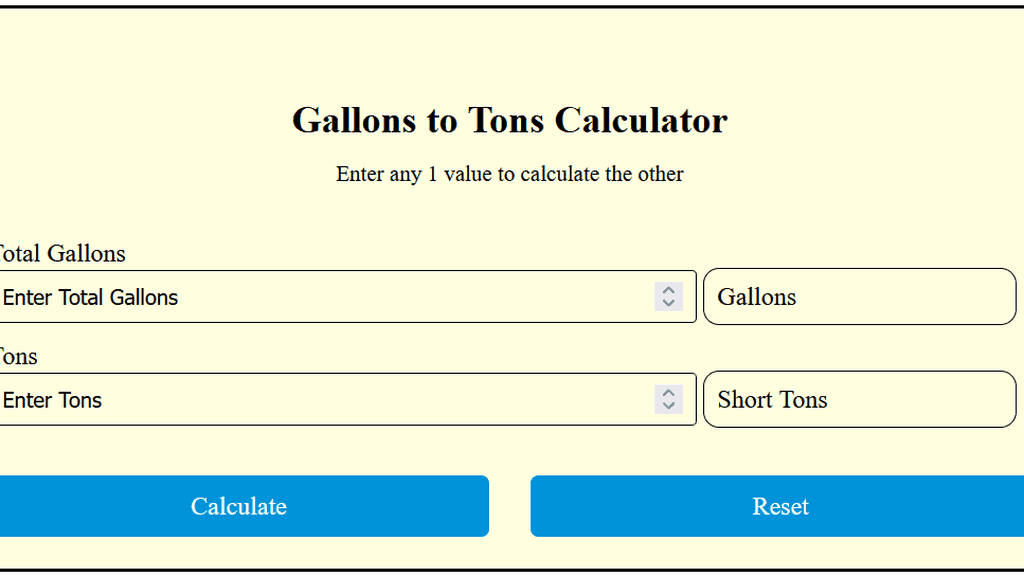 Gallons to Tons Calculator [ US/UK, Metric Tons, Volume, Liquid ]