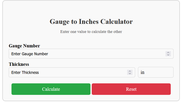 gauge to inches calculator
