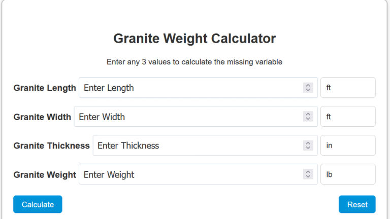 granite weight calculator