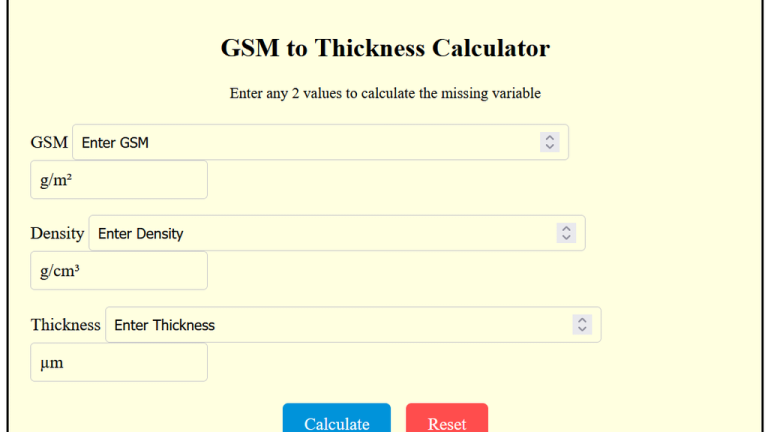 gsm to thickness calculator