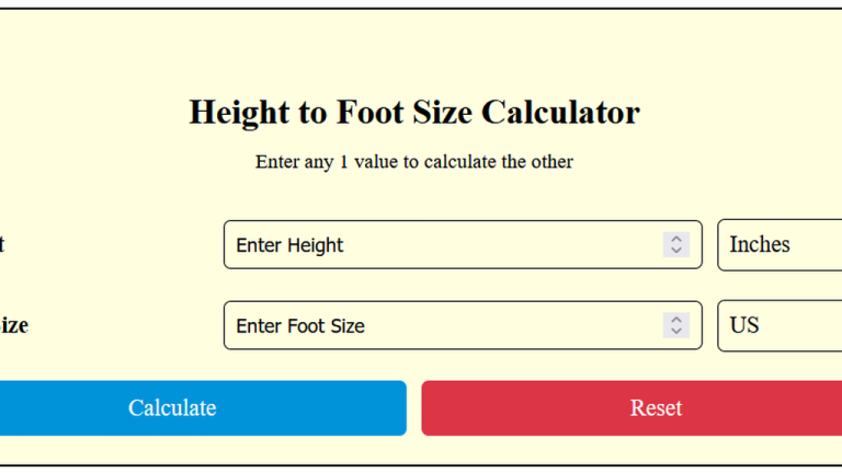 height to foot size calculator