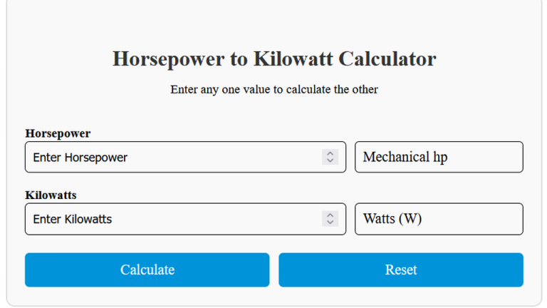 horsepower to kw calculator