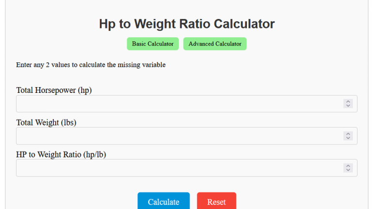 hp to weight ratio calculator