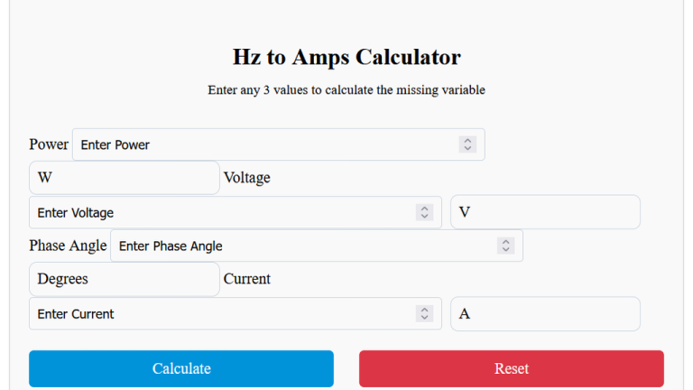hz to amps calculator