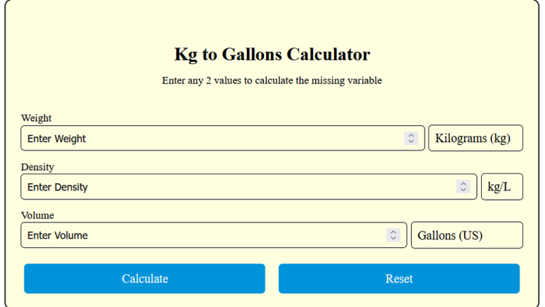 kg to gallons calculator