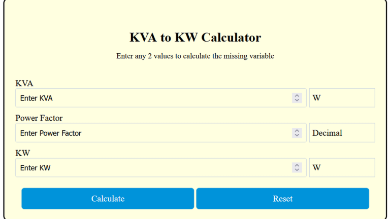 kva to kw calculator