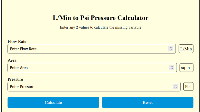 l min to psi pressure calculator