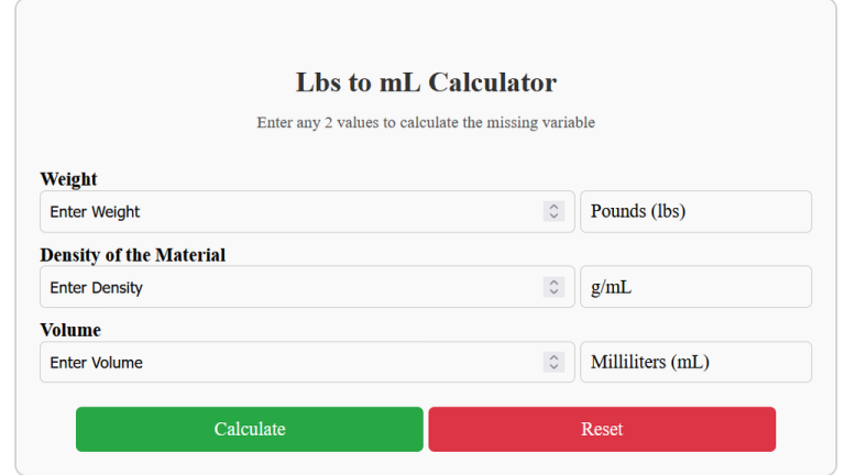 lbs to ml calculator