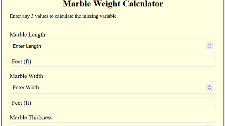 marble weight calculator