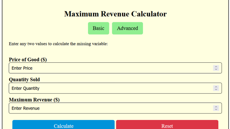 maximum revenue calculator