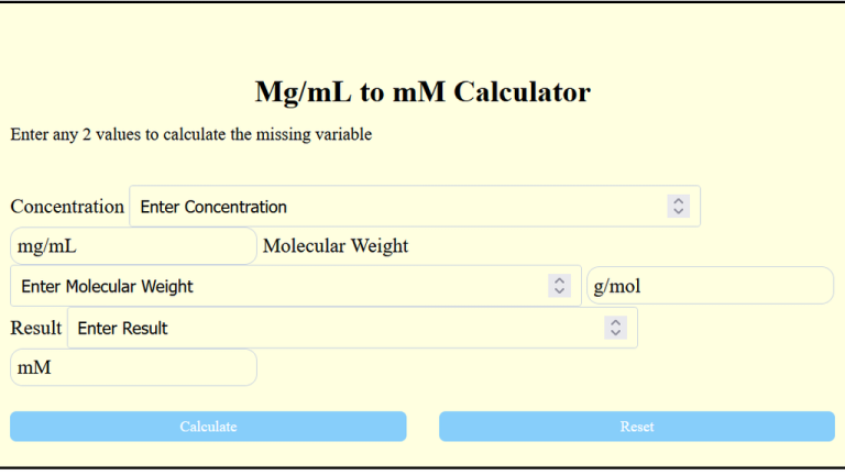 mg ml to mm calculator