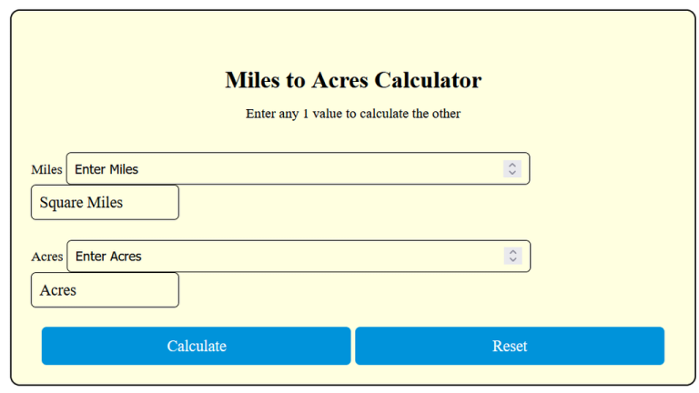 miles to acres calculator