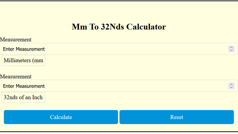 mm to 32nds calculator