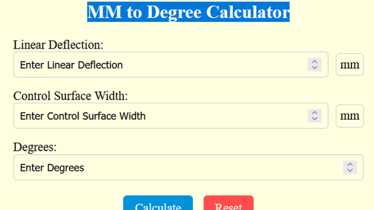 mm to degree calculator