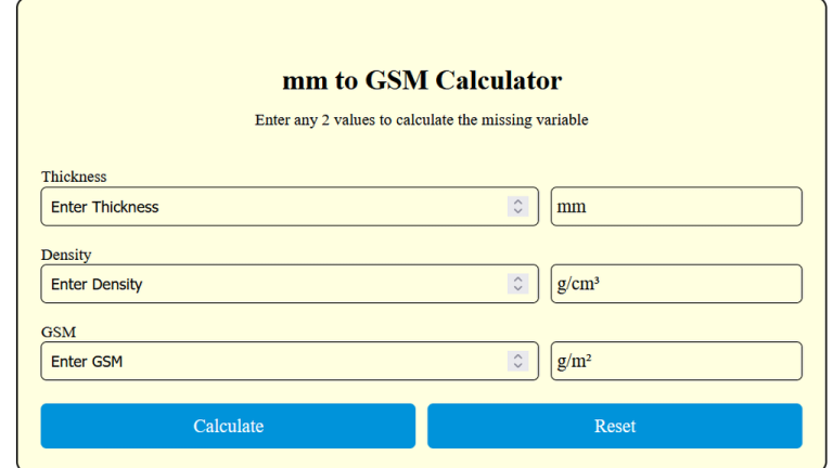 mm to gsm calculator