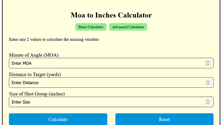 moa to inches calculator