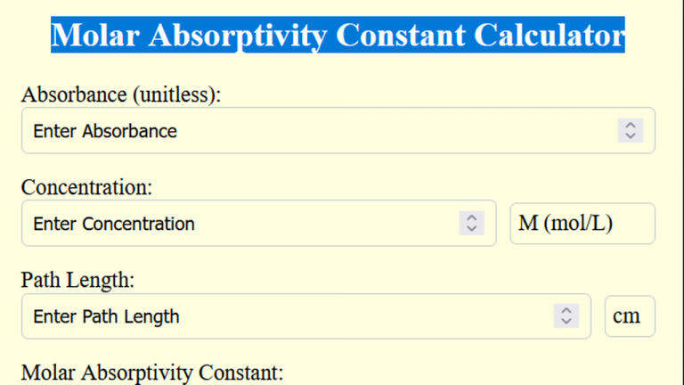 molar absorptivity constant calculator