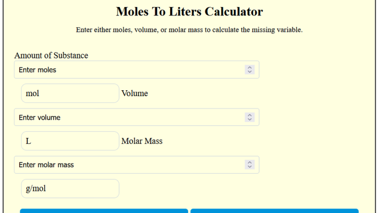 moles to liters calculator