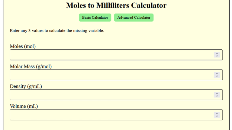 moles to ml calculator