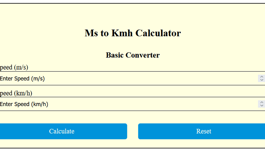Ms To Kmh Calculator - Area Calculators
