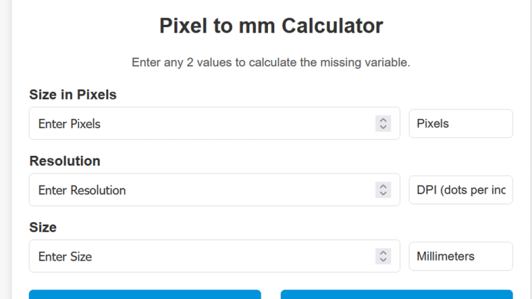 pixel to mm calculator