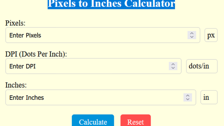 pixels to inches calculator