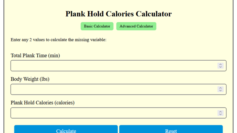 plank hold calories calculator