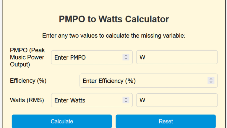 pmpo to watts calculator