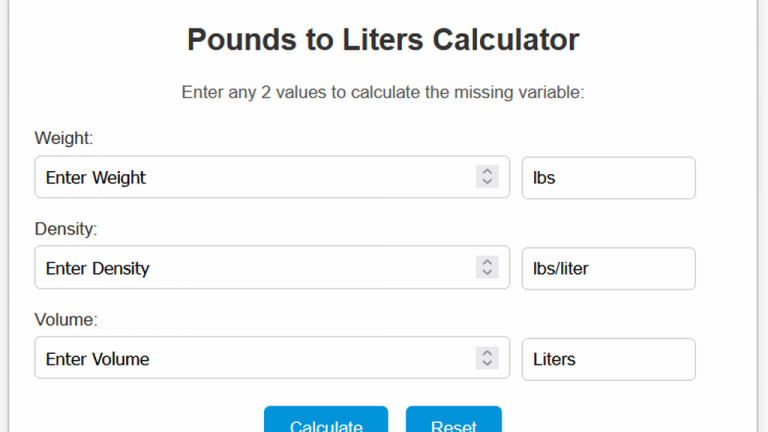 pounds to liters calculator
