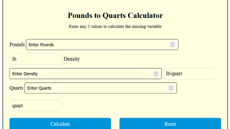 pounds to quarts calculator