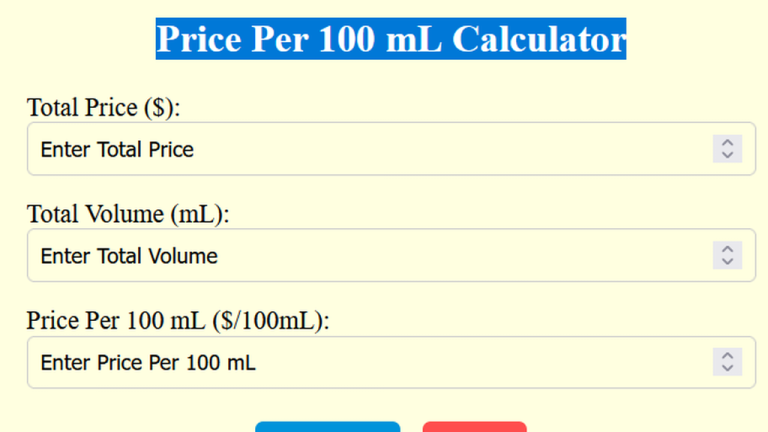 price per 100 ml calculator
