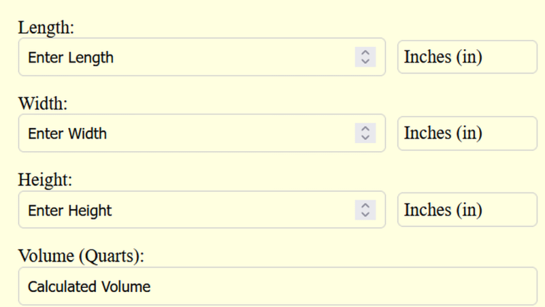 quart volume calculator