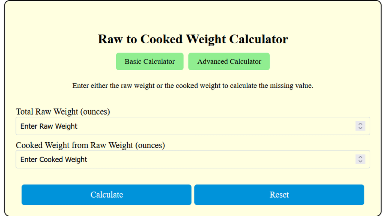 raw to cooked weight calculator