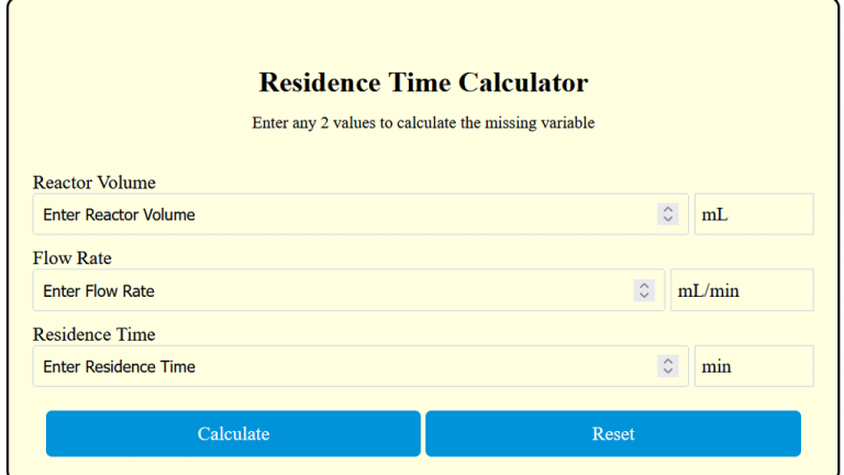 residence time calculator