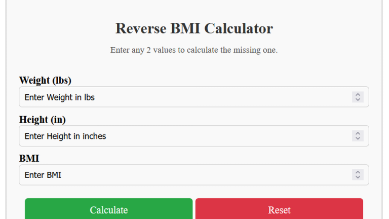 reverse bmi calculator