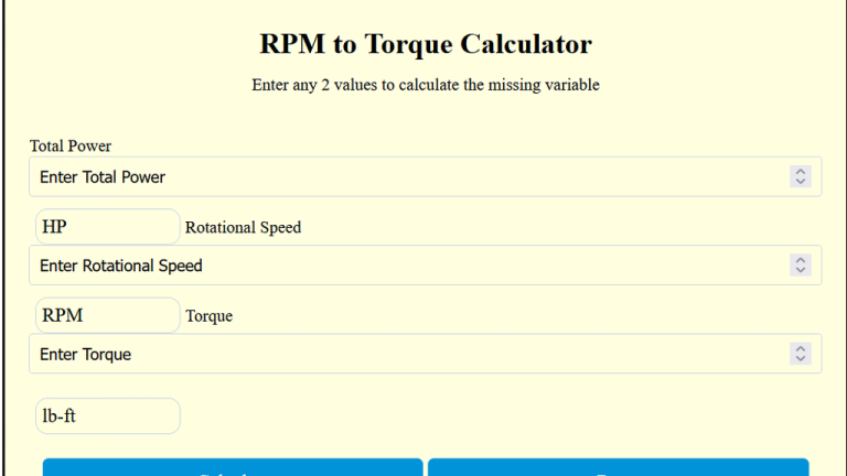 rpm to torque calculator
