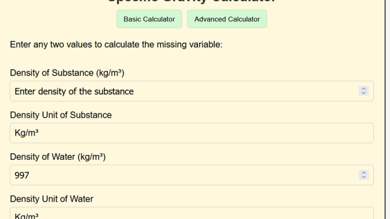 specific gravity calculator