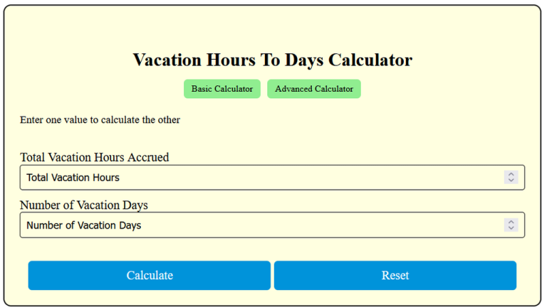 vacation hours to days calculator