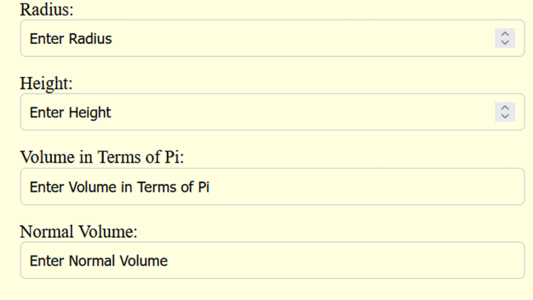 volume in terms of pi calculator