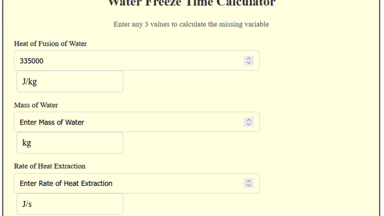 water freeze time calculator