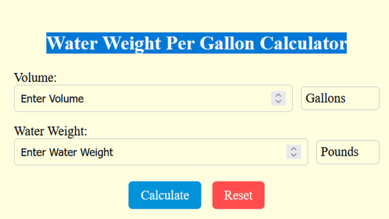 water weight per gallon calculator