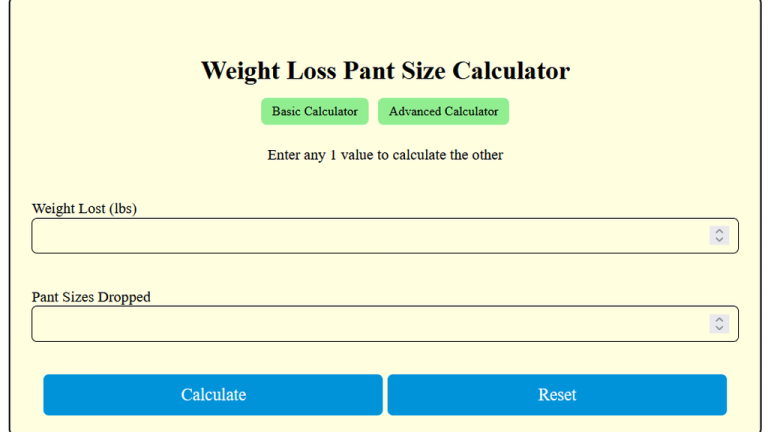 weight loss pant size calculator